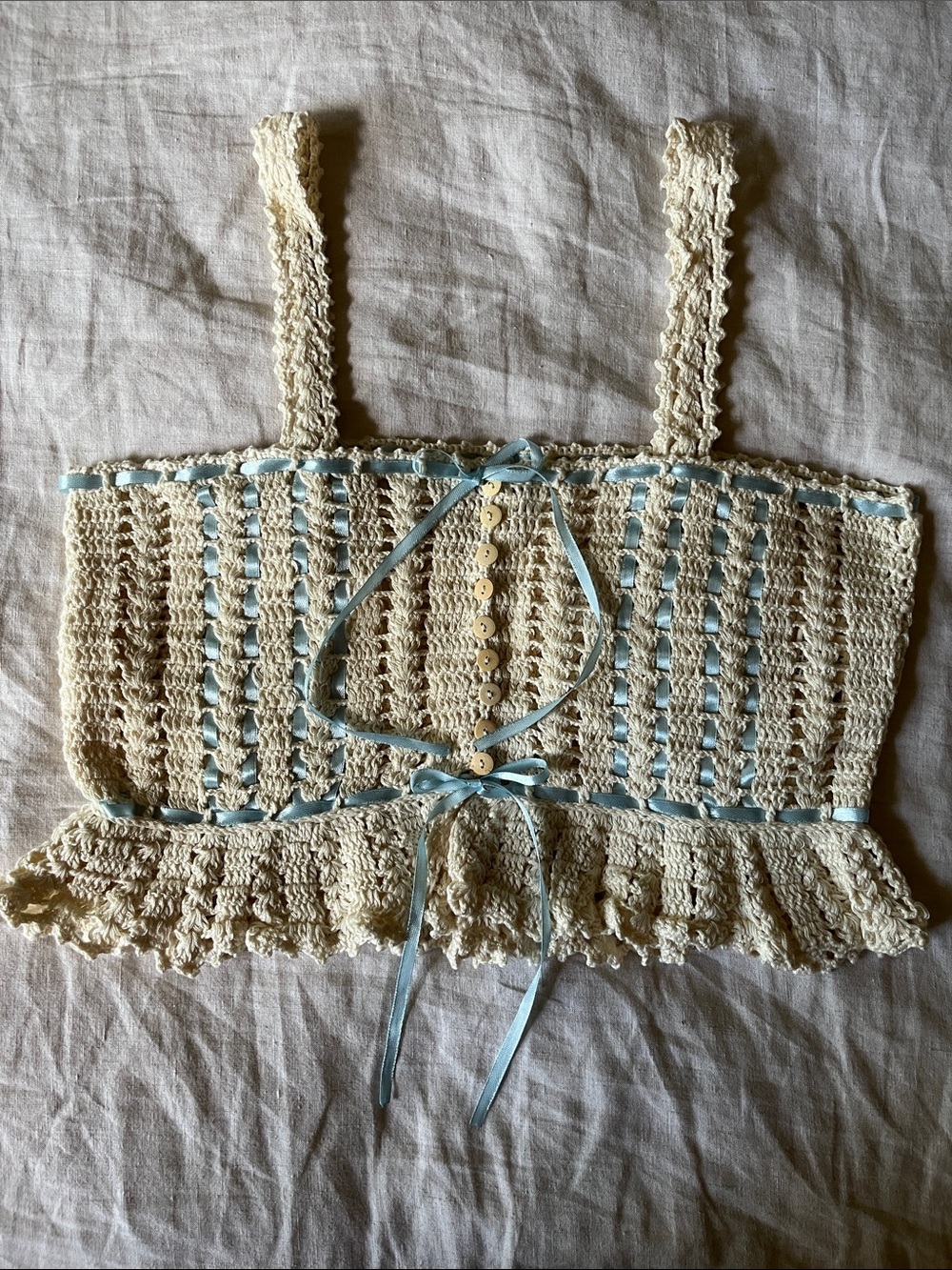 Chasing Unicorns 🐚🩵 More Than A Feeling Crochet Camisole sz M - Picture 12 of 17